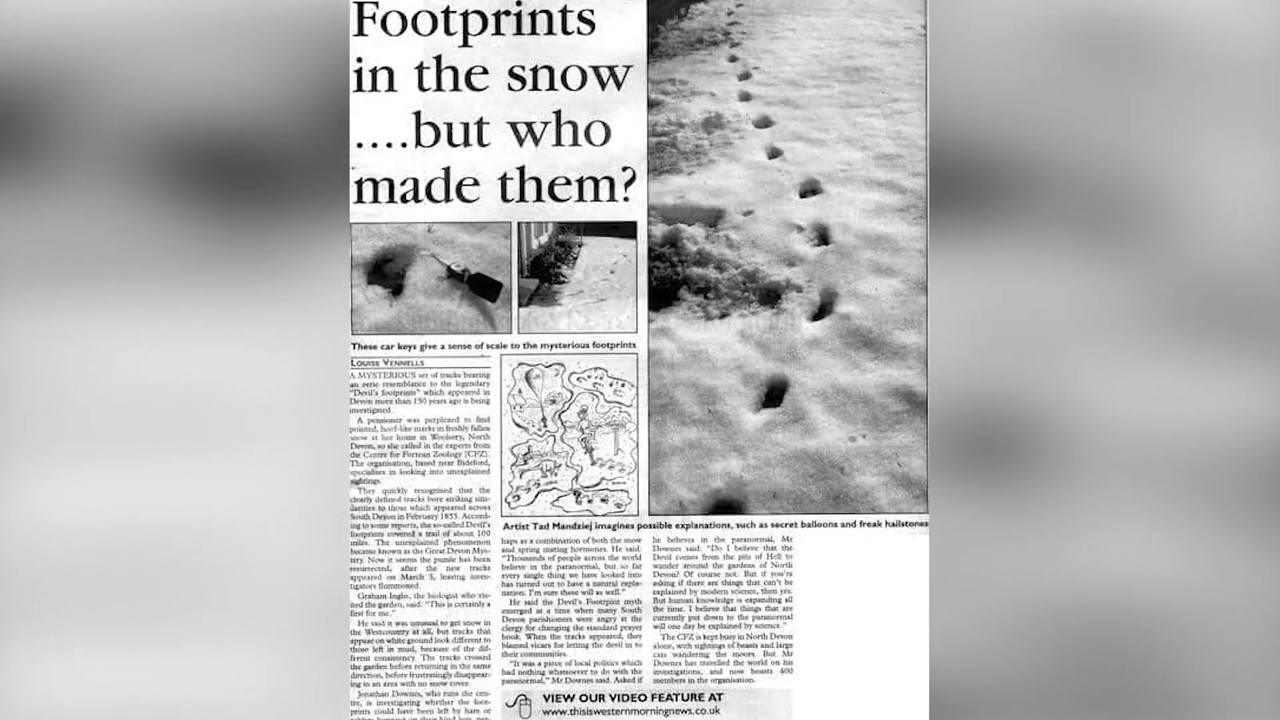 Overnight, hoofprints appeared in the snow covering up to 160 km.  Many believe they were left by the Devil